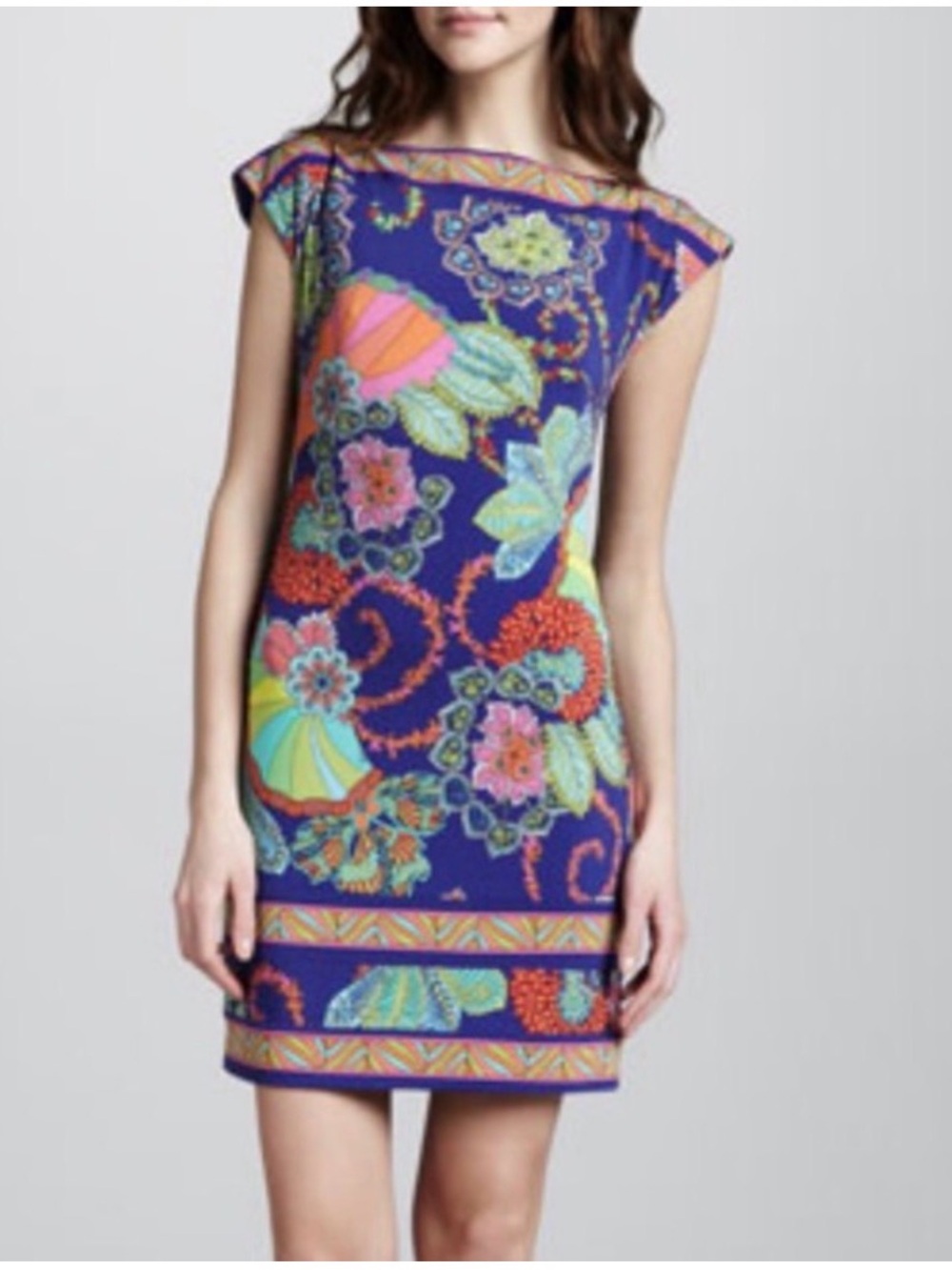 Trina Turk Felana Dress Size 8 Blue Floral Geometric Print Sheath